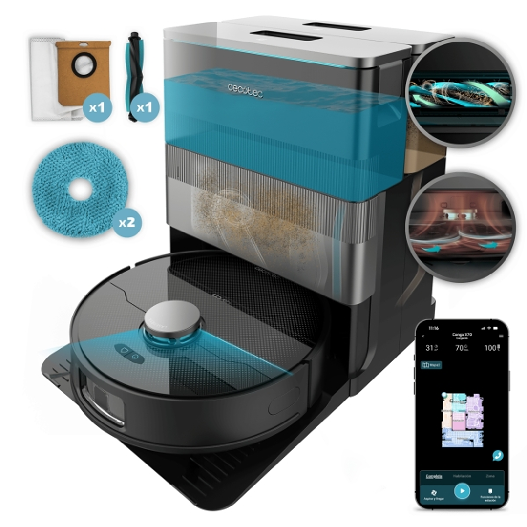 Cecotec Conga X70 Robot Aspirador con Base de Autovaciado 4 en 1 - Control con App - Bluetooth - Autonomia hasta 240min - Succion 15kPa - Inteligencia 1