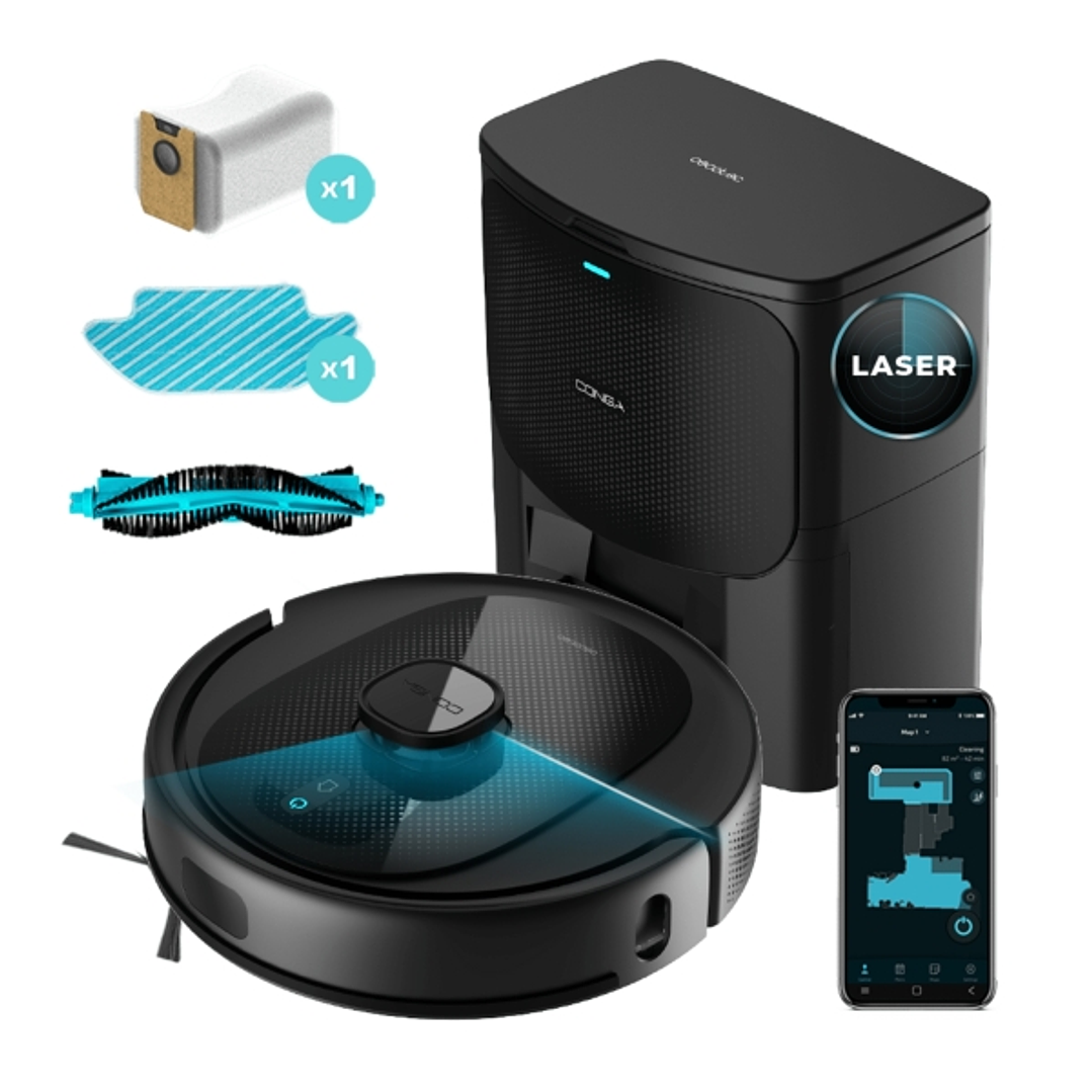 Cecotec Conga 7490 Immortal Home Genesis Robot Aspirador con Base de Autovaciado 4 en 1 - Control con App - Autonomia hasta 120min - Navegacion Laser  1