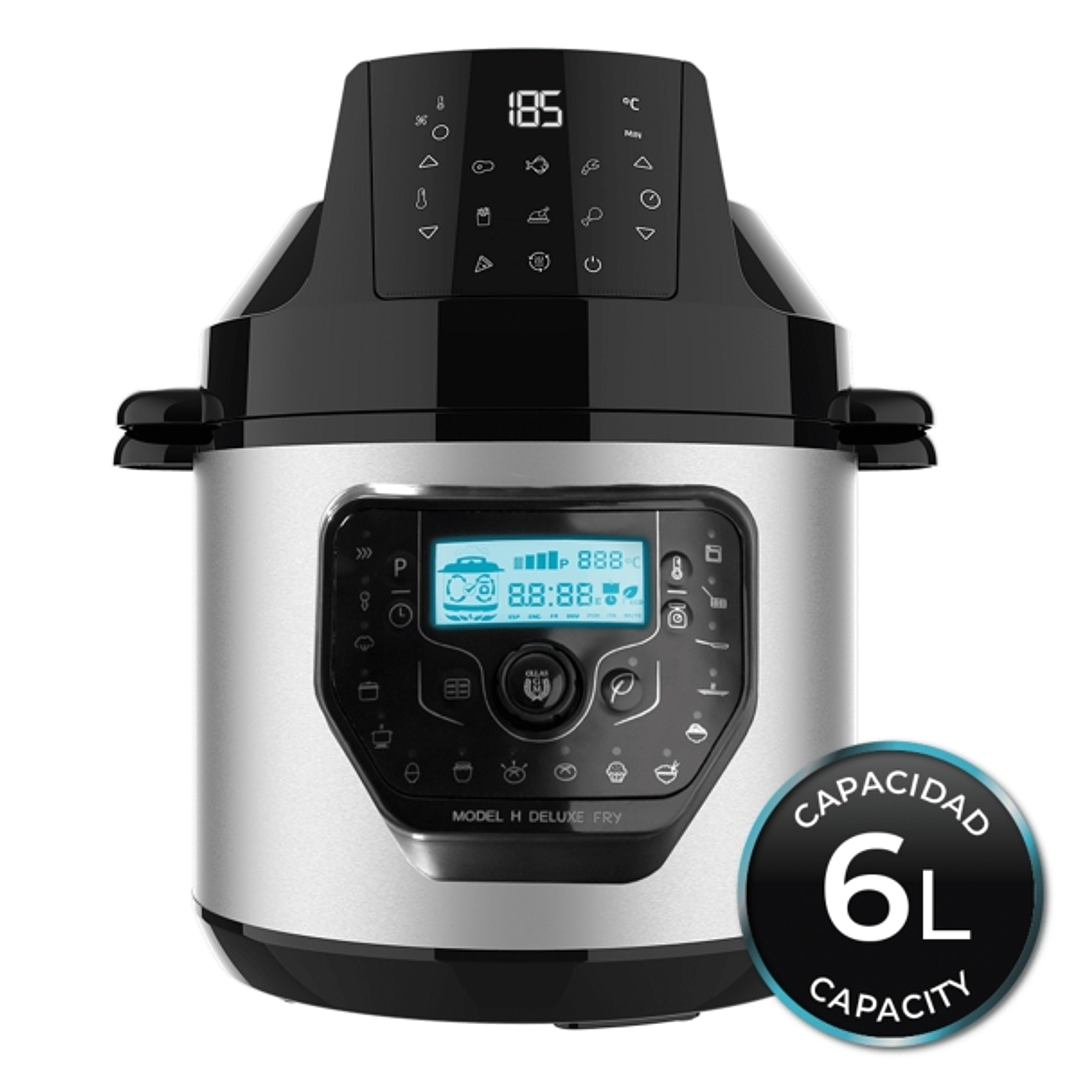 Cecotec H Deluxe Fry Olla GM Programable de 6L con Cabezal Freidora de Aire - Antiadherente - Bascula - Pantalla LCD - Ergonomico - Temperatura hasta  1