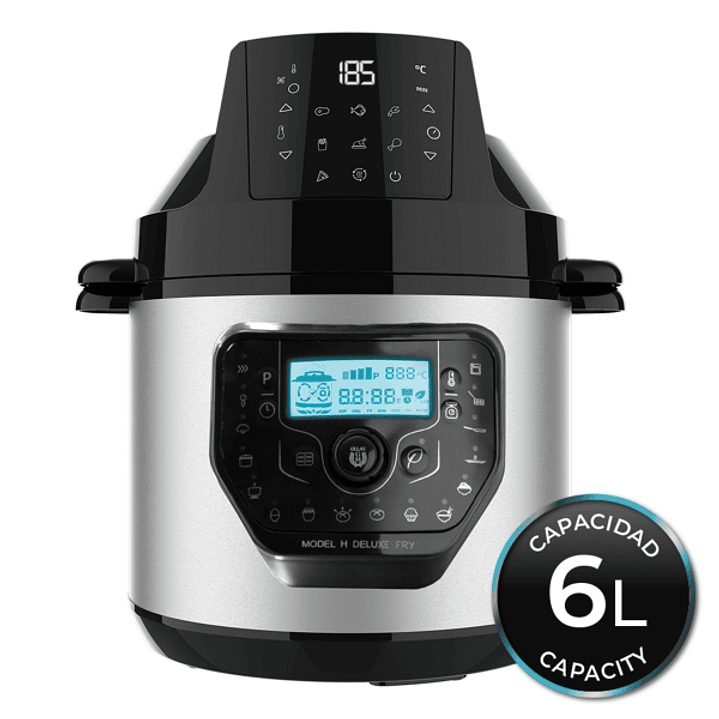 Cecotec H Deluxe Fry Olla GM Programable de 6L con Cabezal Freidora de Aire - Antiadherente - Bascula - Pantalla LCD - Ergonomico - Temperatura hasta  1
