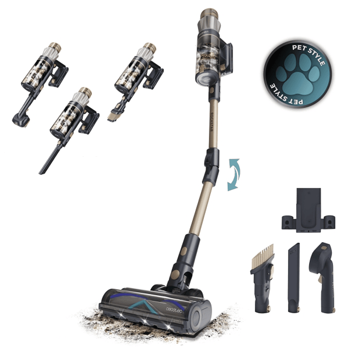 Cecotec Conga Rockstar RS90 Pet Flex Aspirador de Escoba Vertical - 600W - Autonomia hasta 65min - Succion 40kPa - Deposito de 500ml - Luz LED - Panta 1