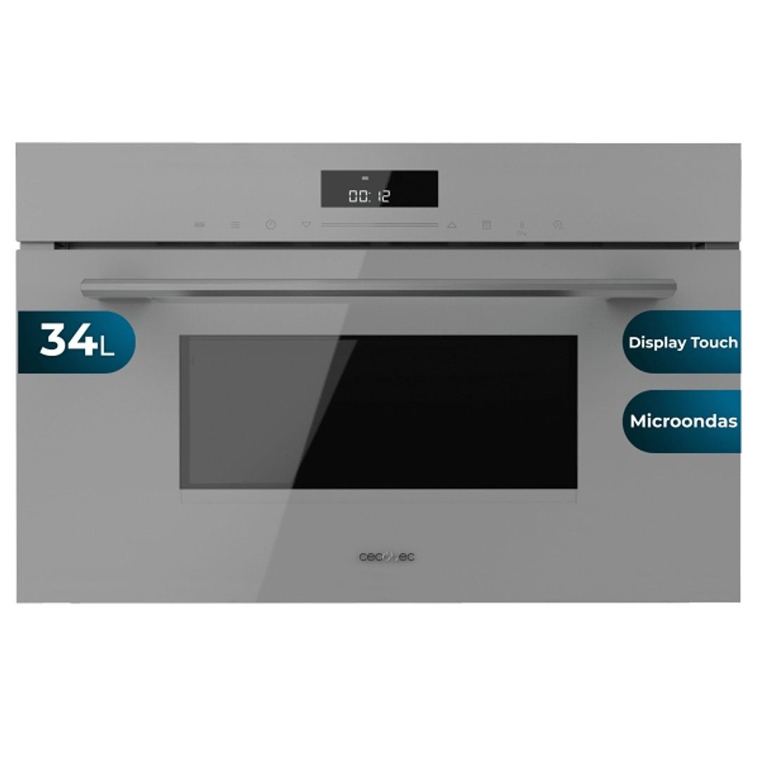 Cecotec Bolero Hexa MW703800 Glass Grey Microondas Integrable con Grill - Capacidad 34L - Temperatura Regulable - Panel Tactil - Acabado en Vidrio - B 1
