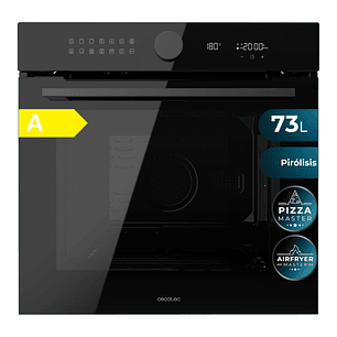 Cecotec Bolero Hexa P516000 Glass Black A Horno Pirolitico Integrable - 3250W - Capacidad 73L - Piedra para Pizzas de 35cm - Puerta Cuadruple de Crist