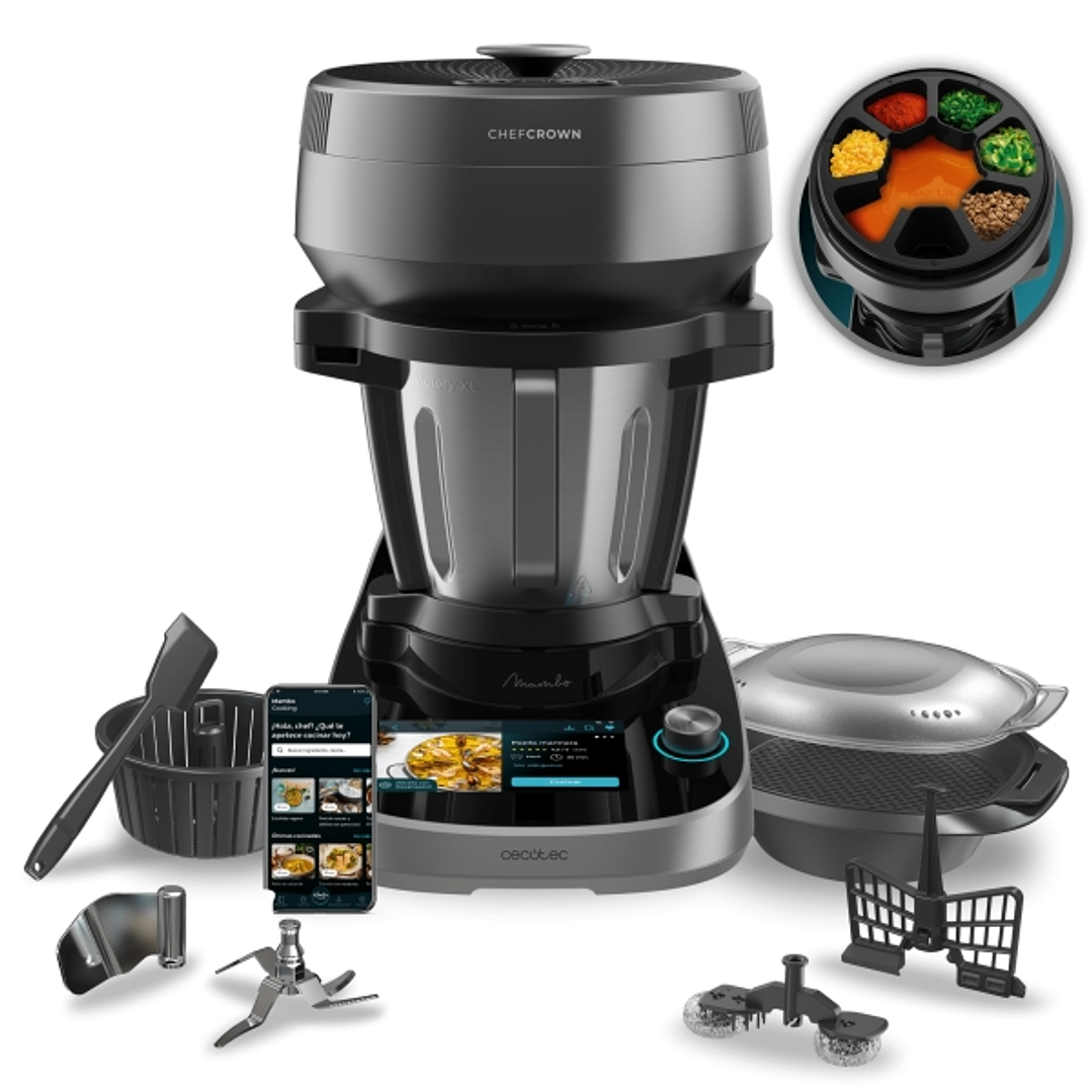 Cecotec Mambo CooKing Victory Robot de Cocina con Dispensador de Alimentos Automatico - Jarra de Acero Inoxidable 4.5L - Pantalla Tactil de 7