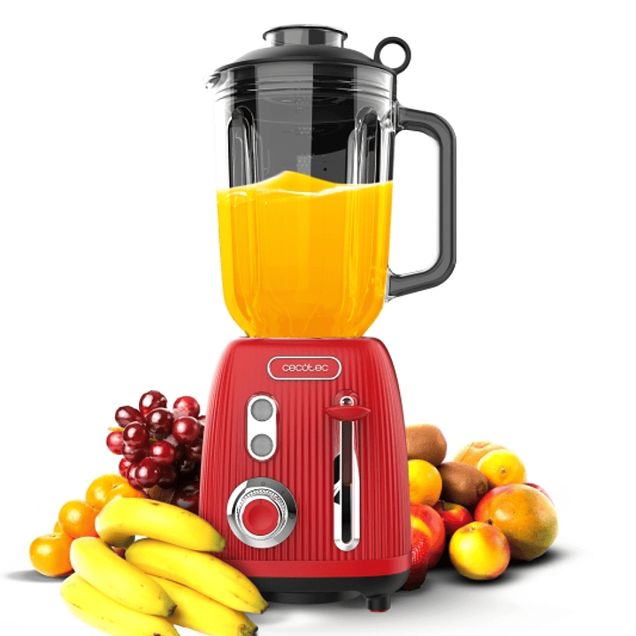 Cecotec Power Black Titanium RetroRed Batidora de Vaso - Potencia 1200W - Capacidad Jarra 1.5L - Velocidad Ajustable - Estilo Retro - Cuchillas Recubi 1