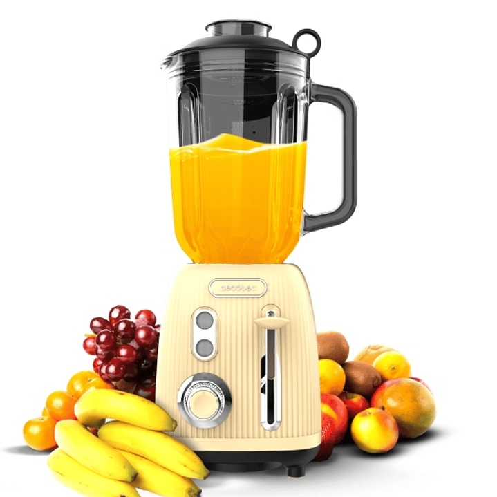 Cecotec Power Black Titanium RetroYellow Batidora de Vaso - Potencia 1200W - Capacidad Jarra 1.5L - Velocidad Ajustable - Estilo Retro - Cuchillas Rec 1