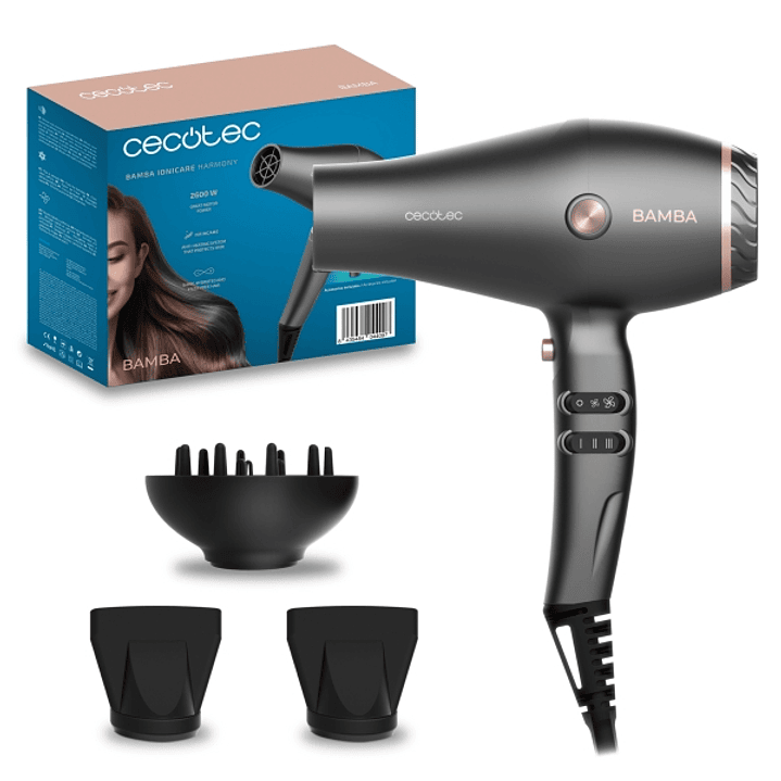 Cecotec IoniCare Harmony Secador de Pelo - Potencia 2600W - Tecnologia con Iones - Temperatura Regulable - 2 Concentradores - Difusor - Cable de 1.8m  1