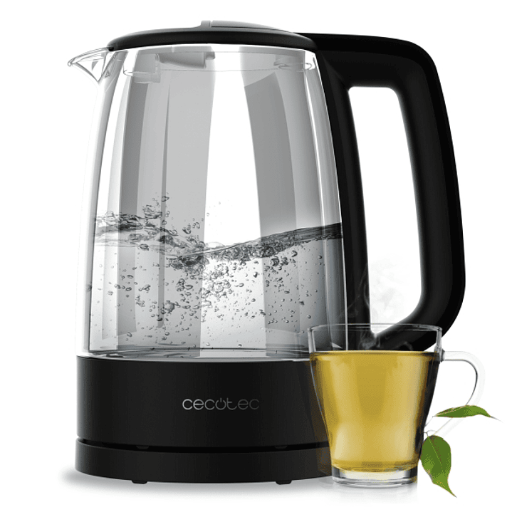 Cecotec ThermoSense 320 Clear Hervidor de Agua de 1.7L - Potencia 2200W - Vidrio de Borosilicato - Luz LED - Base 360º - Apagado Automatico - Color Ne 1