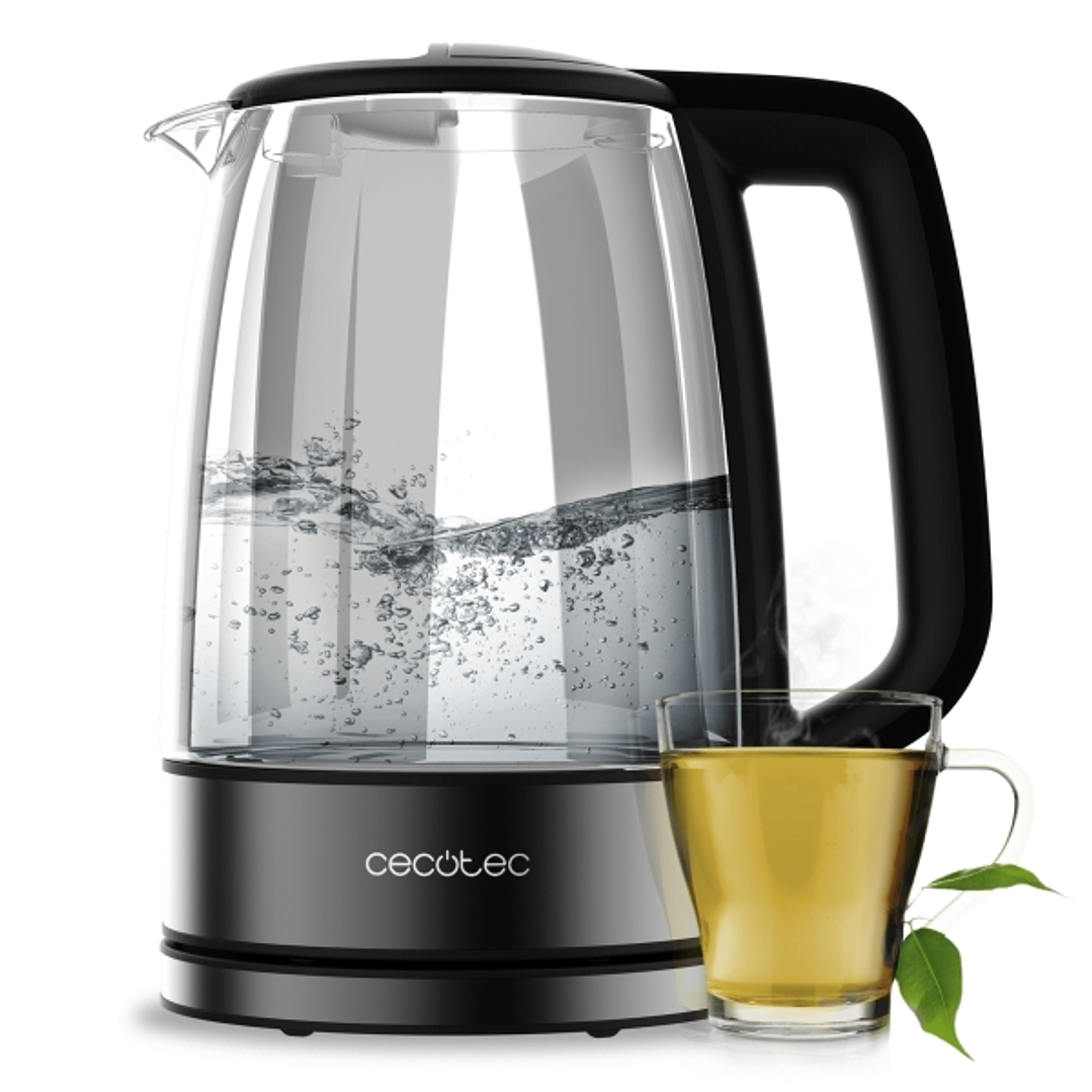 Cecotec ThermoSense 340 Clear Hervidor de Agua de 1.7L - Potencia 2200W - Vidrio de Borosilicato - Luz LED - Base 360º - Apagado Automatico - Color Gr 1