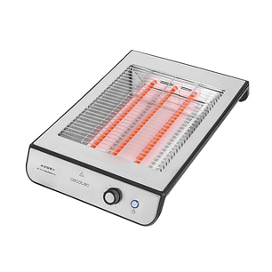 Cecotec Turbo Easy Toast Inox Tostador Horizontal - 900W - 3 Resistencias de Cuarzo - 6 Niveles de Tostado - Hueco Recogecables - Base Antideslizante 