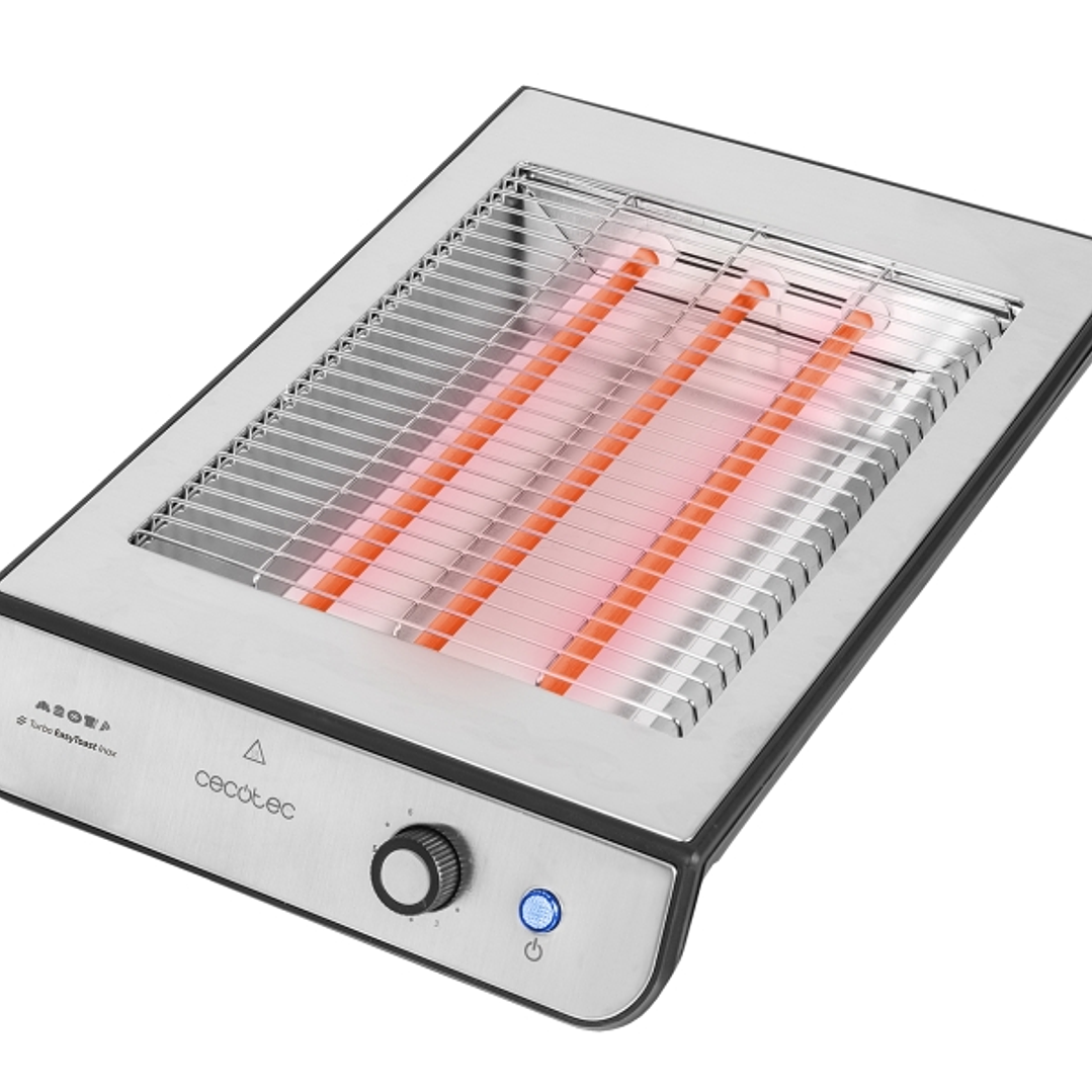 Cecotec Turbo Easy Toast Inox Tostador Horizontal - 900W - 3 Resistencias de Cuarzo - 6 Niveles de Tostado - Hueco Recogecables - Base Antideslizante  1