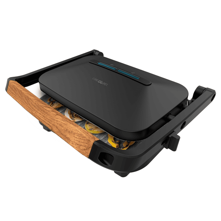 Cecotec Rock'nGrill 1200 Wood B Parrilla Electrica - Potencia 1300W - Temperatura Regulable - Revestimento de Piedra - Asa Tacto Frio - Placa Superior 1