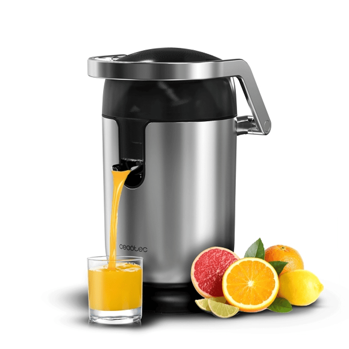 Cecotec Xqueeze Bullet Pro Exprimidor Electrico de Brazo - Potencia 600W - Boquilla Antigoteo - Acero Inoxidable - Filtro de Plastico - Color Negro y  1