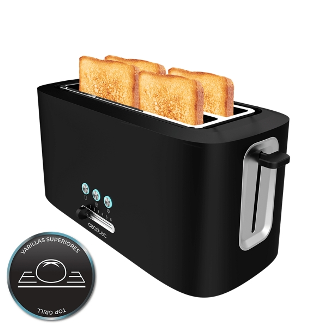 Cecotec Toast and Taste 16000 Extra Double Tostadora de Doble Ranura Larga - 1630W - Autocentrado - 6 Niveles de Tostado - Hueco Recogecables - Base A 1