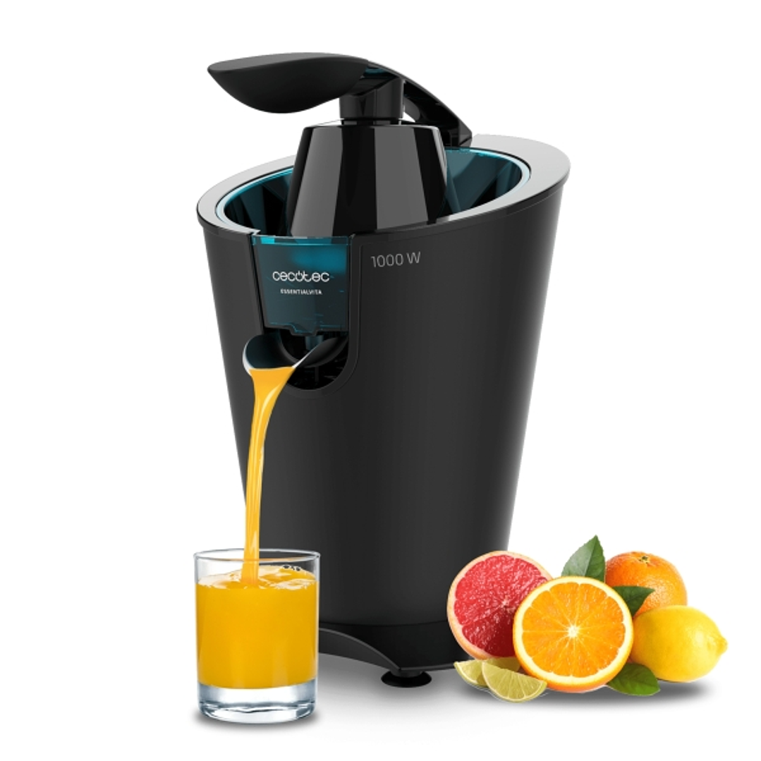 Cecotec EssentialVita PowerFresh 1000 Black Exprimidor Electrico de Brazo - 1000W - Boquilla Antigoteo - Filtro de Acero Inoxidable - Apto para Lavava 1