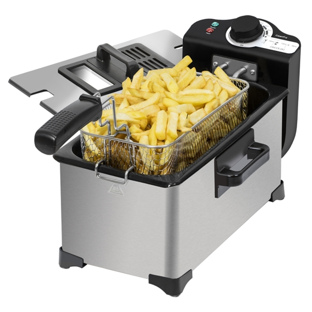 Cecotec CleanFry 3L Freidora Electrica - 2000W - Capacidad 3L - Temperatura hasta 190ºC - Acero Inoxidable - Apto Lavavajillas - Filtro de Aceite - Ta 1