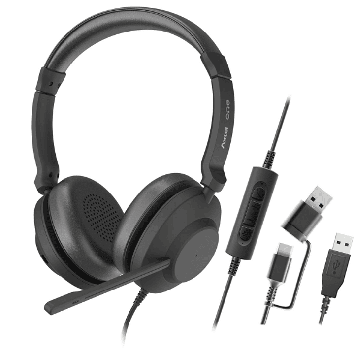 Axtel One Auriculares con Microfono USB - Conexion USB-A y USB-C - Controles de Audio Integrados - Estereo 1