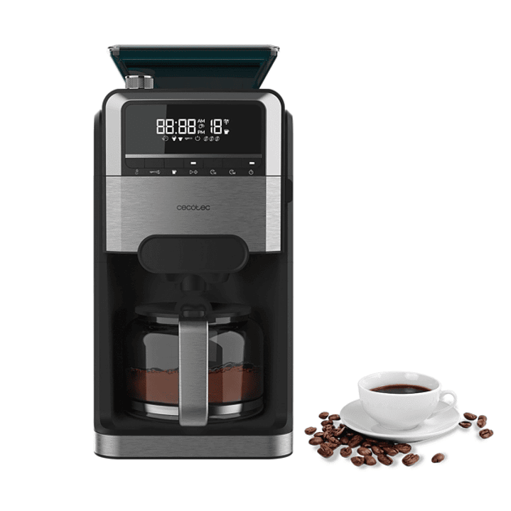 Cecotec Coffee 66 Grind and Brew Cafetera de Goteo de 12 Tazas - 1400W - Jarra de 1.5L - Programable - Acabados en Acero Inoxidable - Deposito y Molin 1