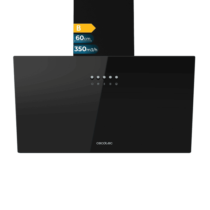 Cecotec Bolero Flux DM 603500 Glass Black B Campana Extractora de 60cm - 65W - Succion 350m3/h - Luz LED - Incluye Accesorios - Kit de Montaje - Filtr 1