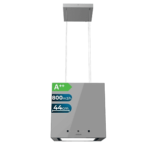 Cecotec Bolero Flux CCT 448000 Glass Grey A++ Campana Extractora Colgante de 44cm - 210W - Succion 800m3/h - Luz LED - Pantalla LED - Incluye Accesori