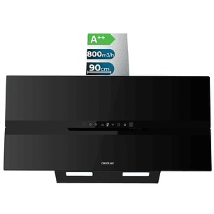 Cecotec Bolero Flux DT 908010 Glass Black A++ Campana Extractora de 90cm - 210W - Succion 800m3/h - Luz LED - Pantalla LED - Incluye Accesorios - Filt