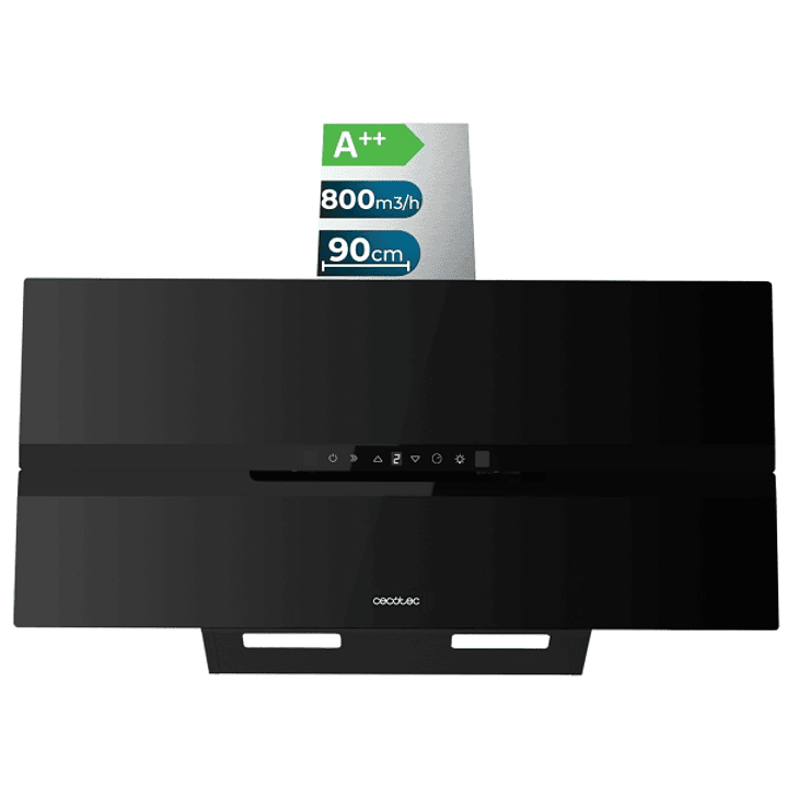 Cecotec Bolero Flux DT 908010 Glass Black A++ Campana Extractora de 90cm - 210W - Succion 800m3/h - Luz LED - Pantalla LED - Incluye Accesorios - Filt 1