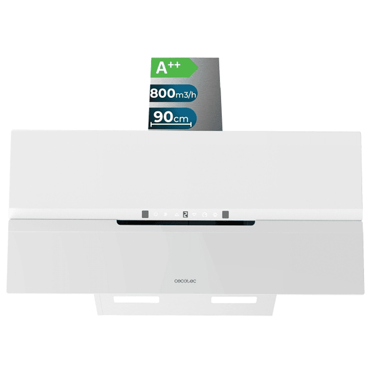 Cecotec Bolero Flux DT 908010 Glass White A++ Campana Extractora de 90cm - 210W - Succion 800m3/h - Luz LED - Pantalla LED - Incluye Accesorios - Filt 1