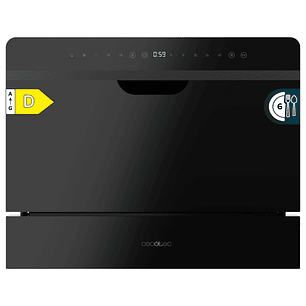 Cecotec Bolero Aguazero 2500 S-BI Black Glass Lavavajillas Compacto - 6 Servicios - Seguro Infantil - 5 Programas - Inicio Programable - Color Negro