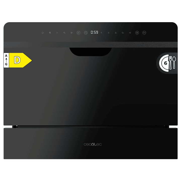 Cecotec Bolero Aguazero 2500 S-BI Black Glass Lavavajillas Compacto - 6 Servicios - Seguro Infantil - 5 Programas - Inicio Programable - Color Negro 1