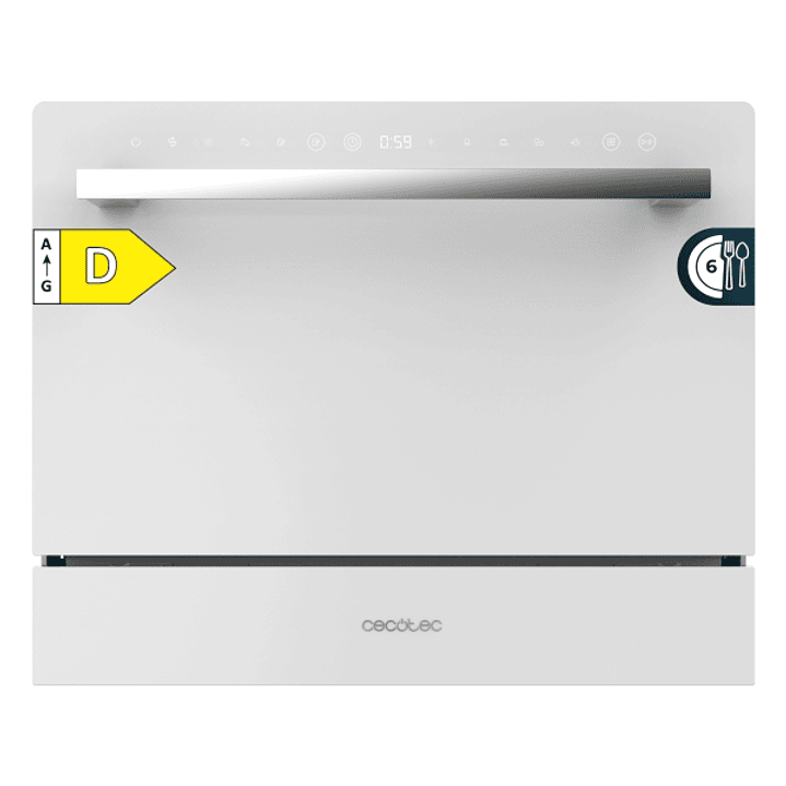 Cecotec Bolero Aguazero 2400 White Glass Mini Lavavajillas - 6 Servicios - Seguro Infantil - 5 Programas - Inicio Programable - Color Blanco 1