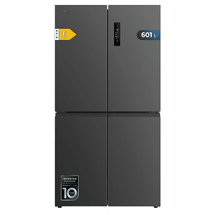 Cecotec Bolero CoolMarket 4D 601 Dark E Frigorifico Americano 4 Puertas - Capacidad 601L - Compresor Inverter - Acero Inoxidable - Pantalla en Puerta 