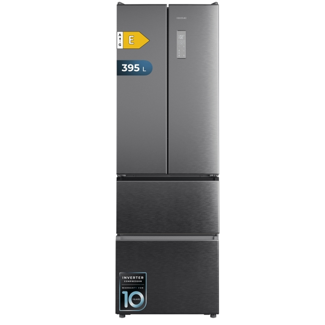 Cecotec Bolero CoolMarket Combi F2D 395 Inox E Frigorifico Puerta Francesa de 4 Puertas - Capacidad 395L - Compresor Inverter - Frio Envolvente - Clas 1