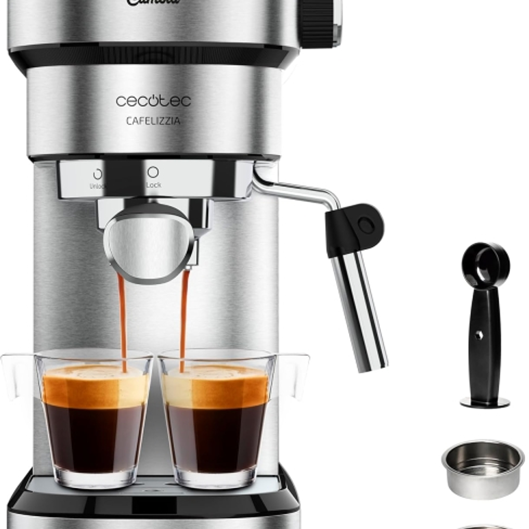 Cecotec Cafelizzia 790 Steel Tamp Cafetera Expresso - 1350W - Presion 20Bar - Deposito de 1.2L - Thermoblock - Acero Inoxidable - Apagado Automatico - 1