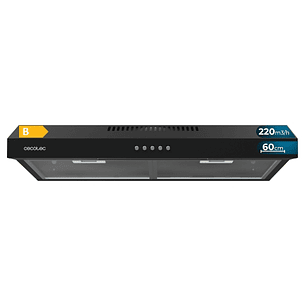 Cecotec Bolero Flux CM 602200 Black B Campana Extractora Convencional de 60cm - 70W - Succion 220m3/h - Incluye Accesorios - Kit de Montaje - Color Ne