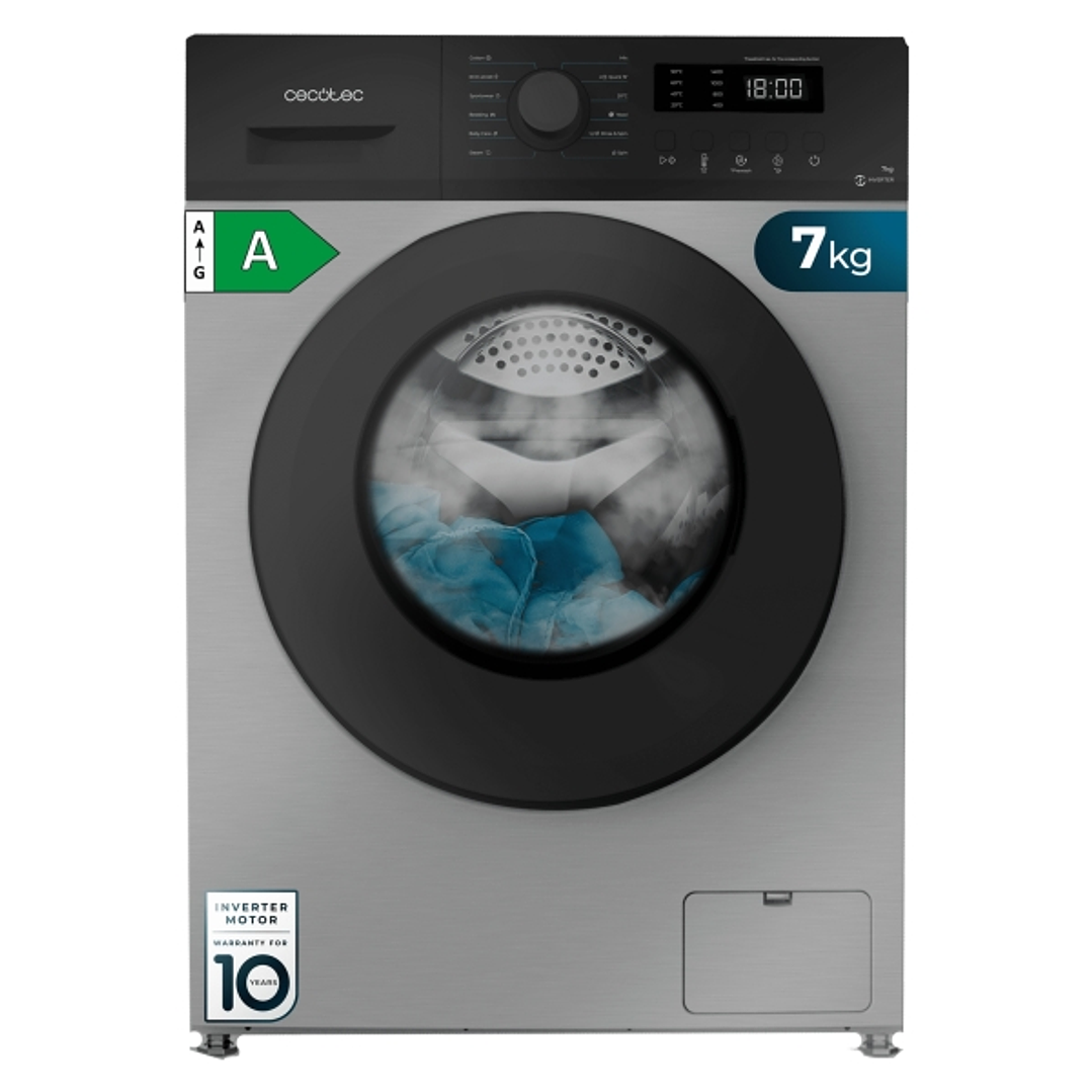 Cecotec Bolero DressCode 7150 Inverter Steel A Lavadora de Carga Frontal - Capacidad 7kg - Velocidad 1400rpm - Seguro Infantil - Display LED - Motor I 1