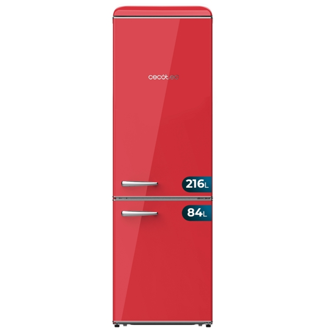 Cecotec Bolero CoolMarket Combi Origin 300 Red E Frigorifico Combi - Capacidad 300L - Temperatura Regulable - Estilo Retro - Cajon para Carne y Pesado 1