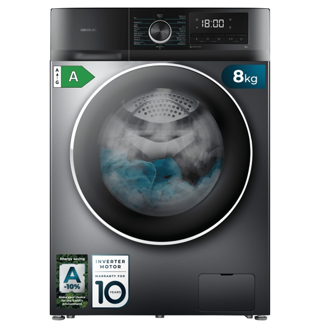 Cecotec Bolero DressCode 8500 Inverter Steel A Lavadora de Carga Frontal - Capacidad 8kg - Velocidad 1400rpm - Seguro Infantil - Display LED - Motor I 1
