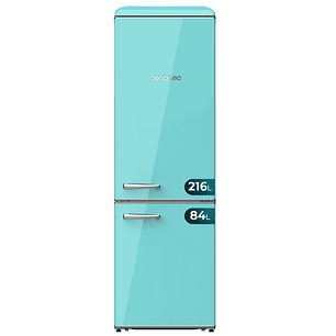 Cecotec Bolero CoolMarket Combi Origin 300 Green E Frigorifico Combi - Capacidad 300L - Temperatura Regulable - Estilo Retro - Cajon para Carne y Pesa