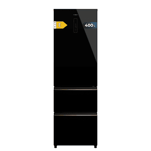 Cecotec Bolero CoolMarket Combi FD 400 Black Glass E Frigorifico Puerta Francesa - 400L - Luz LED - Compresor Inverter - Total Nofrost - Puerta de Cri