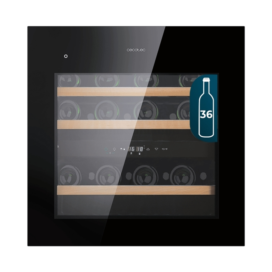 Cecotec GrandSommelier Duo 36000 Touch Black Compressor Vinoteca para 36 Botellas - Doble Zona - Luz LED - Temperatura Regulable - Compresor Integrado 1