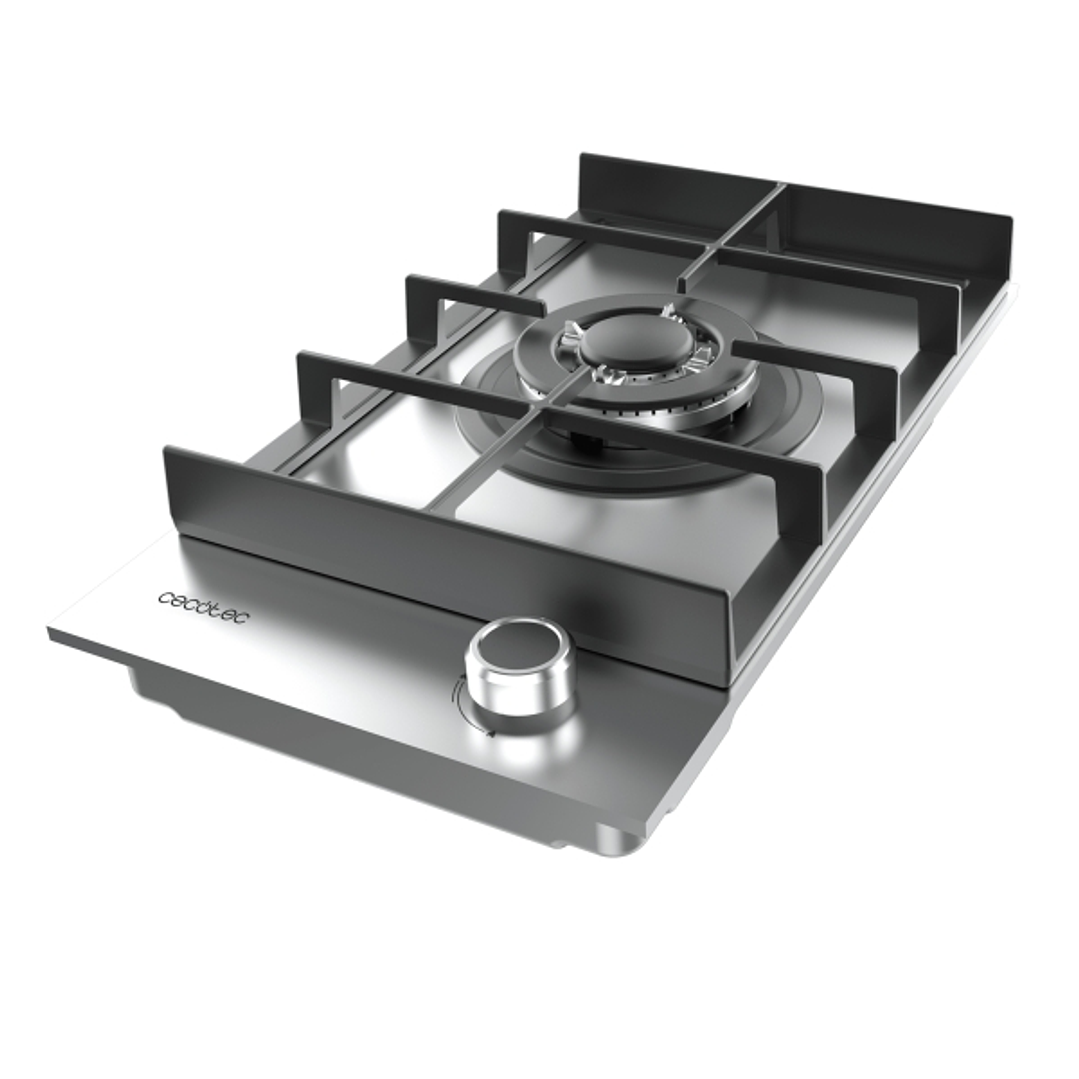 Cecotec Bolero Squad G 1400F Inox Cocina de Gas Encastrable - 1 Quemador - Acero Inoxidable - 3.4kW - Parrillas de Hierro Fundido - Wok de Triple Coro 1