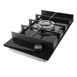 Cecotec Bolero Squad G 1400F Glass Black Cocina de Gas Encastrable - 1 Quemador - Acabado en Cristal Negro - 3.4kW - Parrillas de Hierro Fundido - Wok