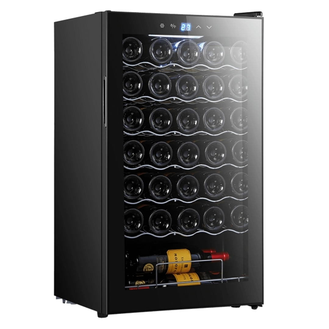 Cecotec Bolero GrandSommelier 34030 Black Compressor Vinoteca 34 Botellas - Capacidad 80L - Silencioso 41dB - Luz LED - Pantalla LED - Temperatura Reg 1