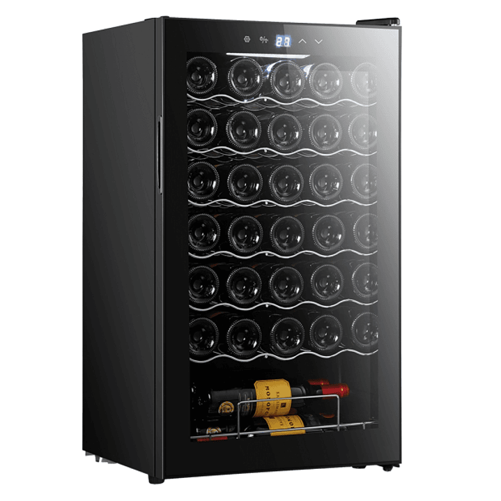 Cecotec Bolero GrandSommelier 34030 Black Compressor Vinoteca 34 Botellas - Capacidad 80L - Silencioso 41dB - Luz LED - Pantalla LED - Temperatura Reg 1