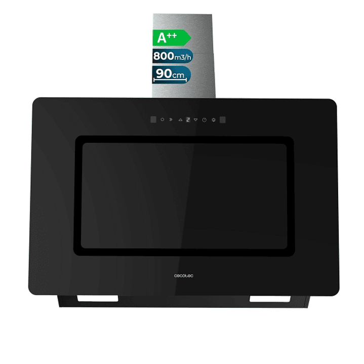 Cecotec Bolero Flux DT 908002 Glass Black A++ Campana Extractora de 90cm - 210W - Succion 800m3/h - Luz LED - Pantalla LED - Incluye Accesorios - Filt 1