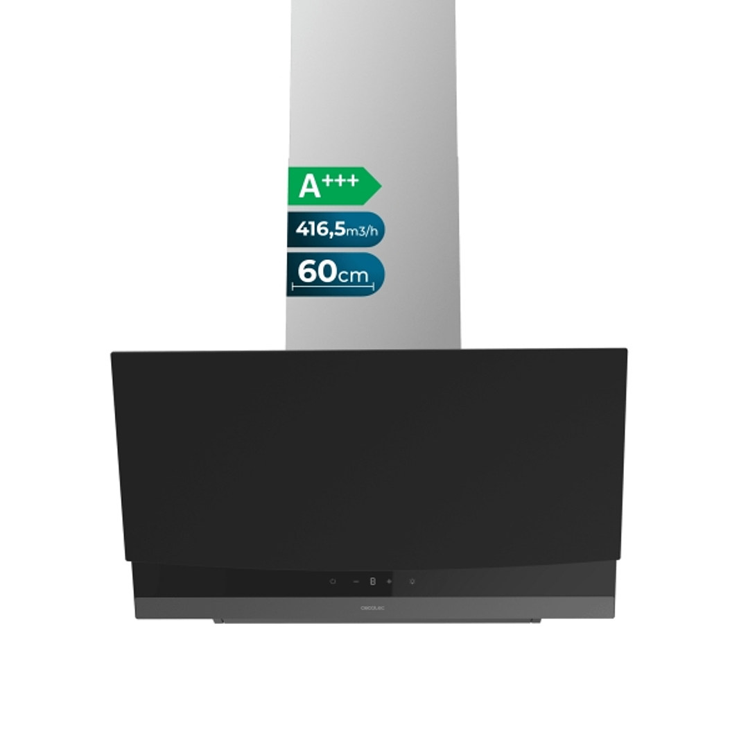 Cecotec Bolero Flux DT 604400 Matt Black A+++ Campana Extractora de 60cm - Succion 416.5m3/h - Varias Velocidades - Luz LED - Pantalla LED - Acero Ino 1