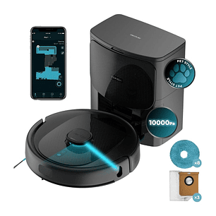 Cecotec Conga 9590 Spin Revolution Ultra Power Home Robot Aspirador con Base de Autovaciado - Autonomia 240min - 10.000Pa - Bateria 5200mAh - Deposito