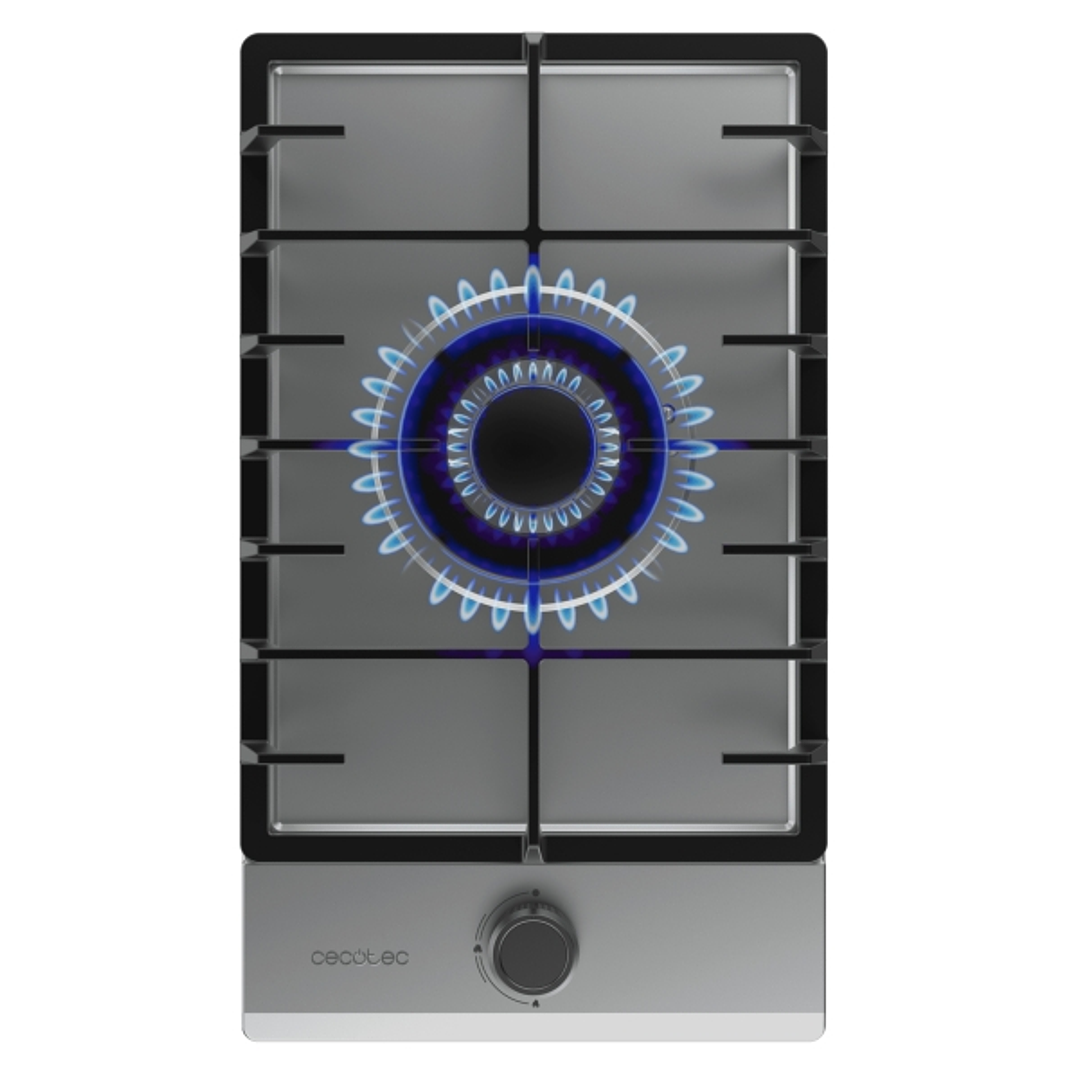Cecotec Bolero Squad G 1200F Inox Cocina de Gas Encastrable - 1 Quemador - Acero Inoxidable - 3.5kW - Parrillas de Hierro Fundido - Inyector Convertor 1