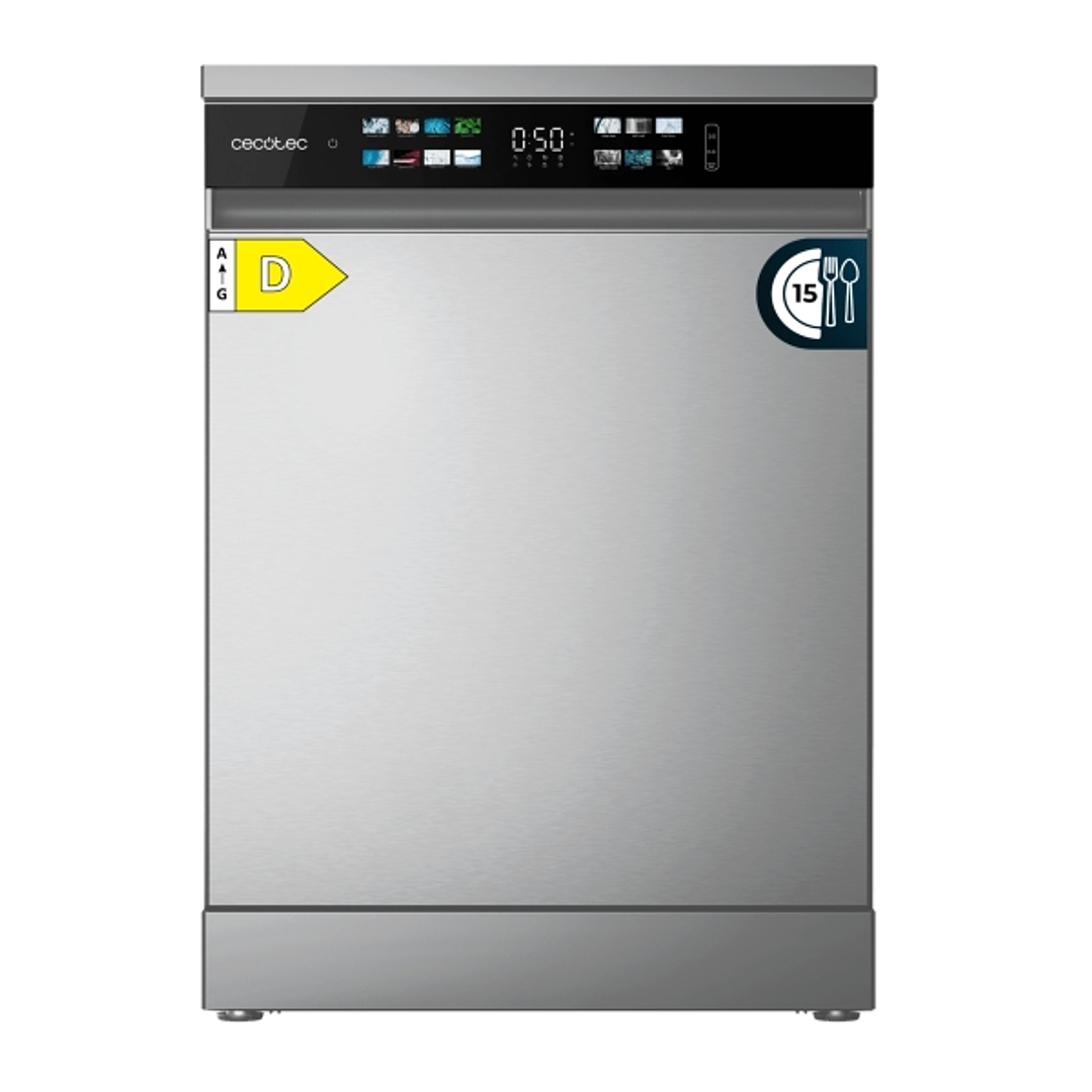 Cecotec Bolero Aguazero 6210 Inox D Lavavajillas de 60cm - 15 Cubiertos - Temperatura Regulable - Seguro Infantil - Pantalla XXL - 8 Programas - Inici 1
