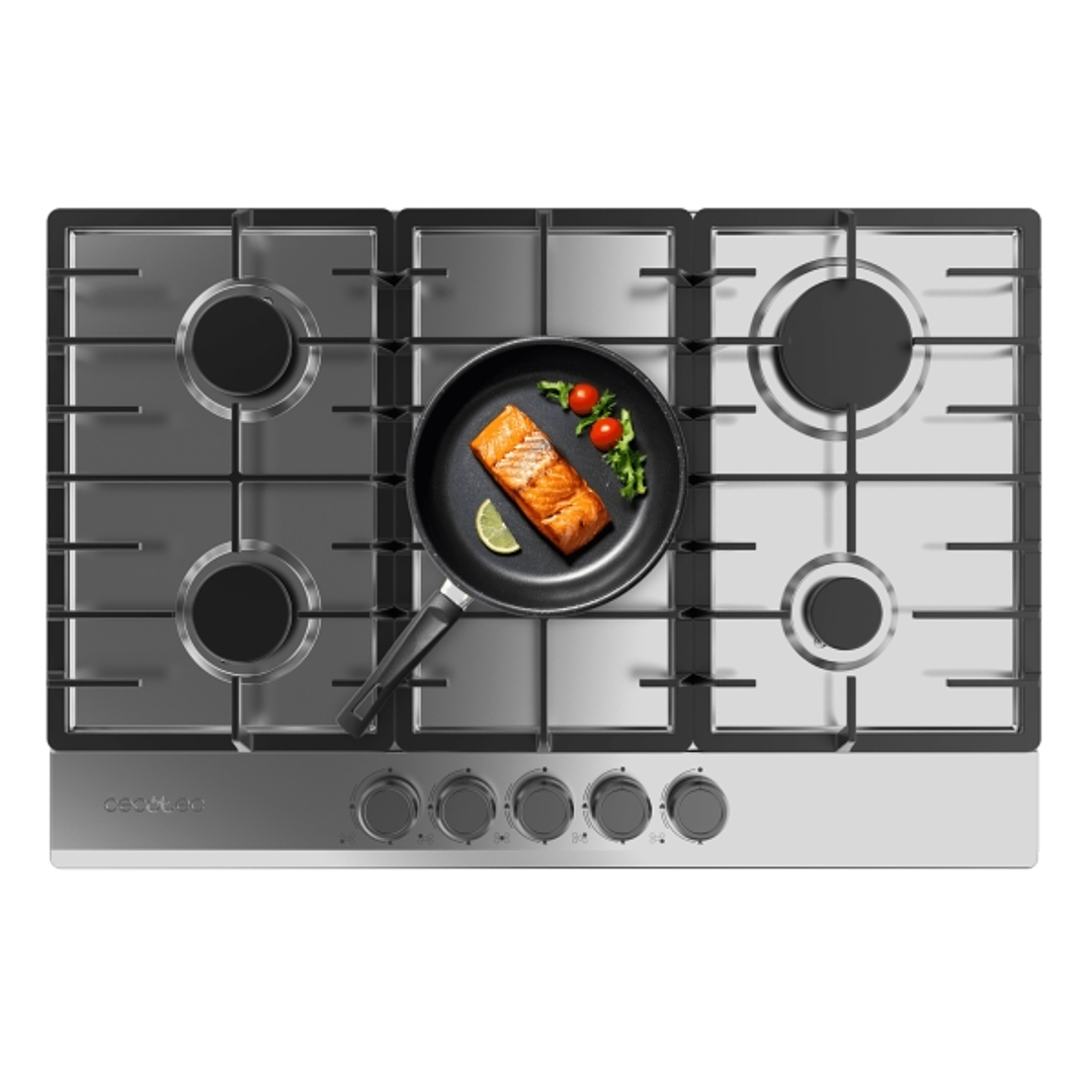 Cecotec Bolero Squad G 5200F Inox Cocina de Gas Encastrable - 5 Quemadores - Acero Inoxidable - 11kW - Parrillas de Hierro Fundido - Inyector Converto 1